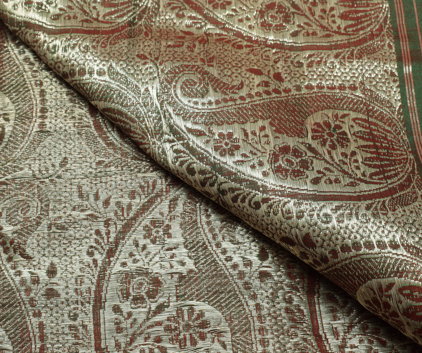 Sushila Vintage Green Sari Remnant Scrap 100% Pure Silk Zari Woven Craft Fabric