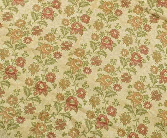 Sushila Vintage Cream Sari Remnant Scrap 100% Pure Silk Woven Craft Fabric