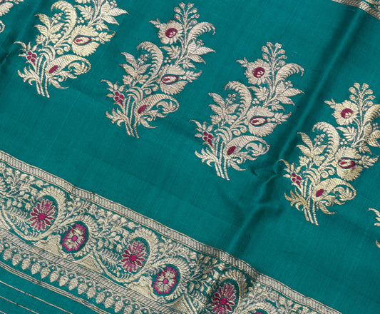 Sushila Vintage Teal Blue Sari Remnant Scrap 100% Pure Silk Woven Craft Fabric