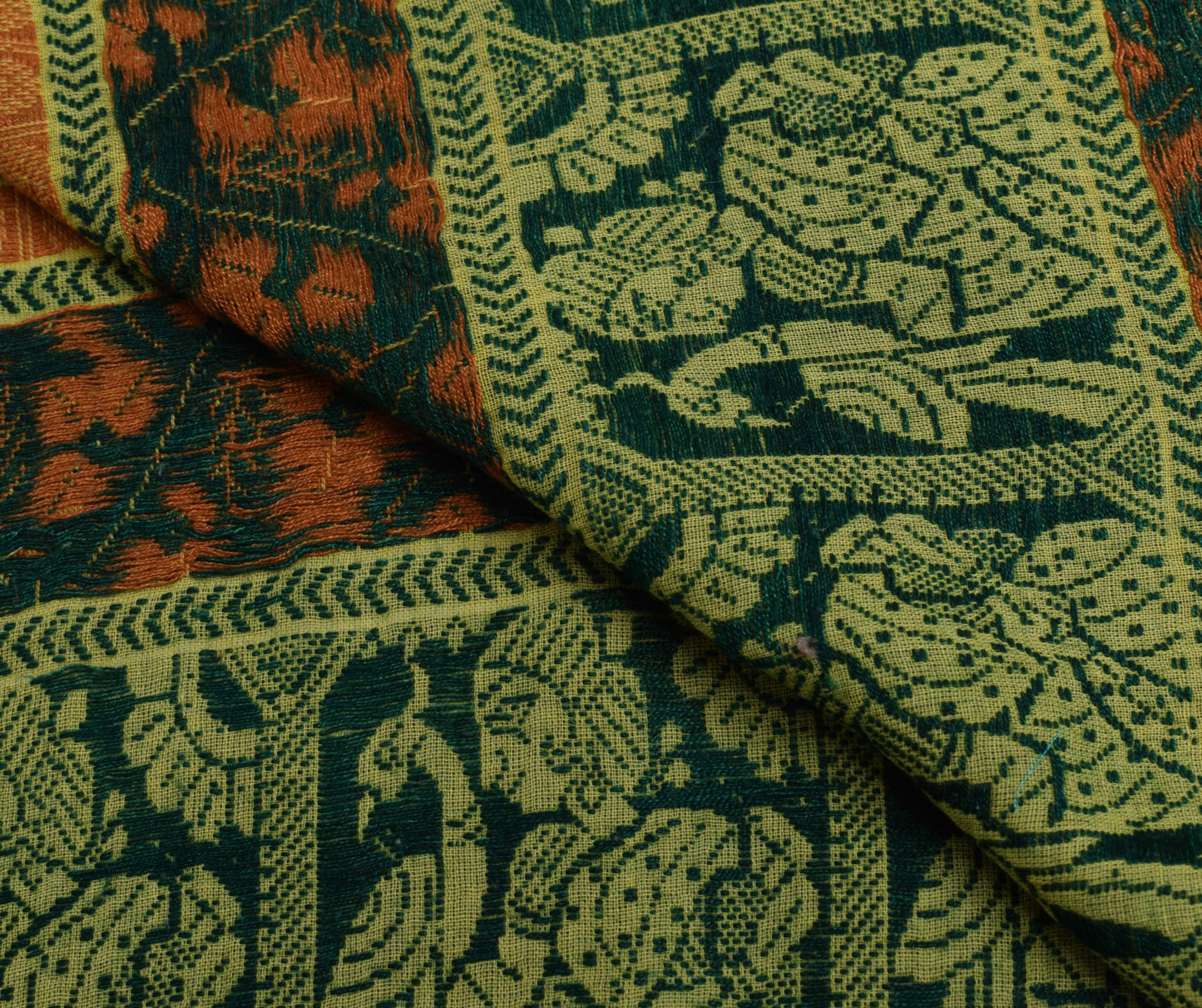 Sushila Vintage Indian Yellow Sari Remnant Scrap Pure Cotton Woven Craft Fabric