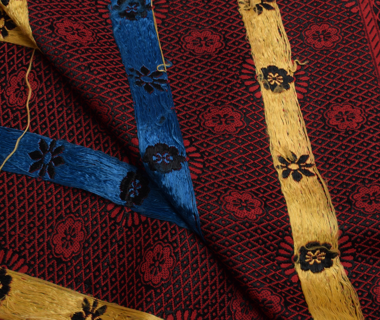 Sushila Vintage Indian Red Sari Remnant Scrap 100% Pure Silk Woven Craft Fabric