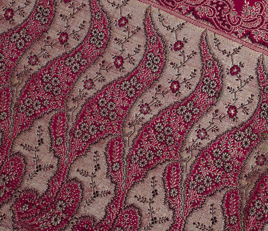Sushila Vintage Dark Pink Sari Remnant Scrap Pure Silk Zari Woven Craft Fabric