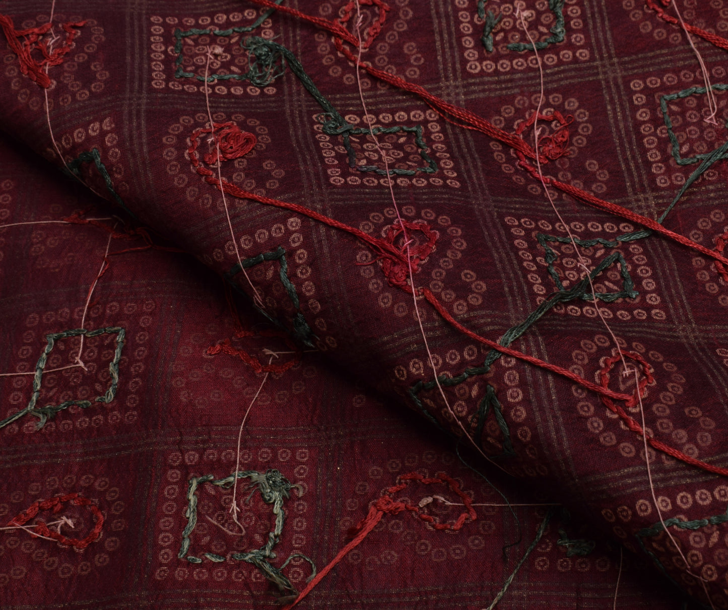 Sushila Vintage Brown Sari Remnant Scrap 100% Pure Silk Hand Beaded Craft Fabric