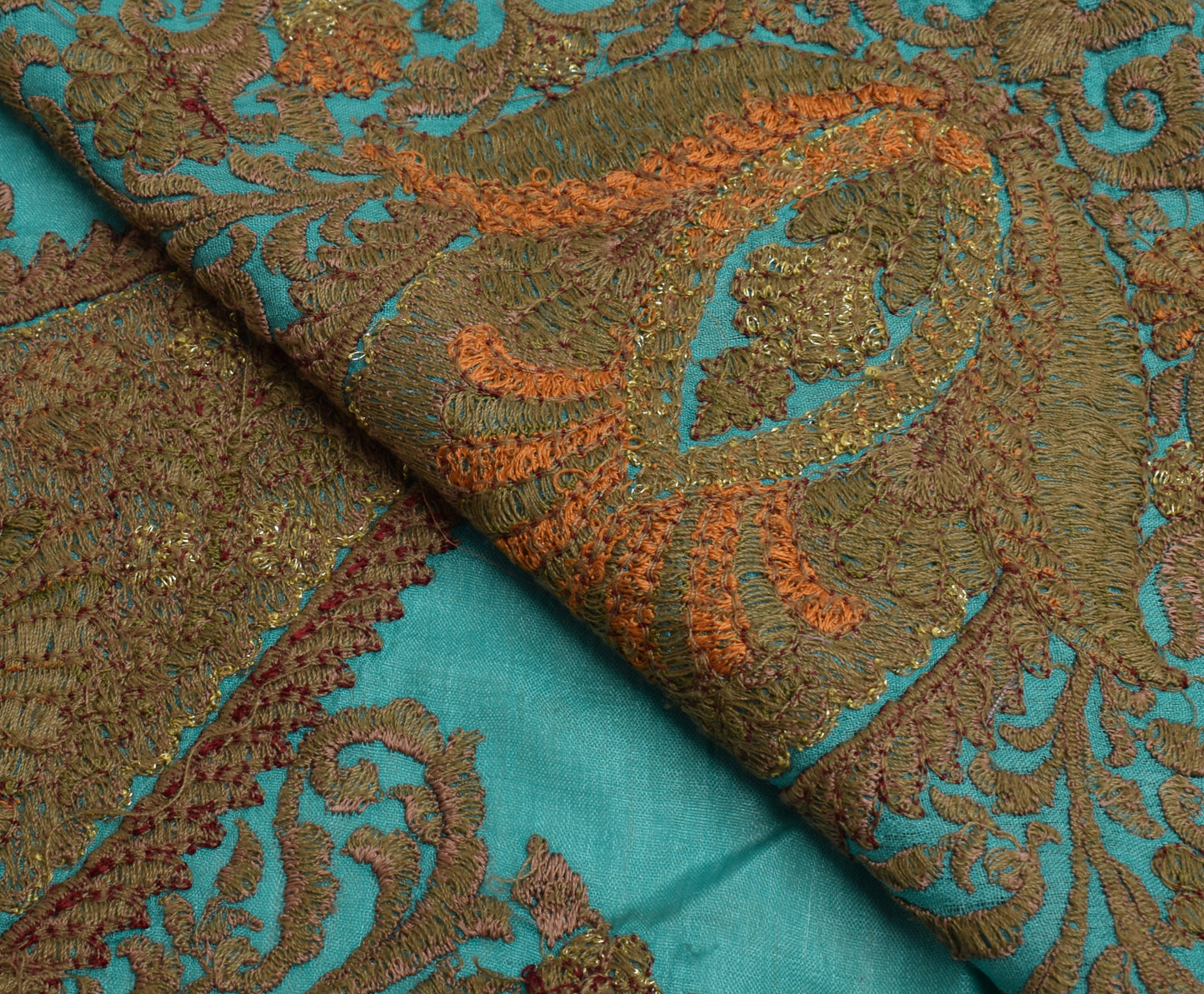Sushila Vintage Blue Sari Remnant Scrap 100% Pure Silk Embroidered Craft Fabric
