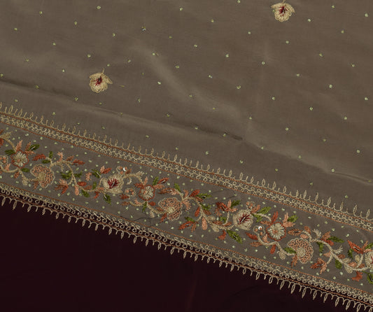 Sushila Vintage Sari Remnant Scrap Blend Crepe Hand Embroidered Craft Fabric