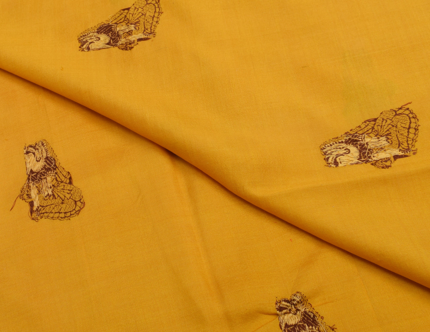 Sushila Vintage Mustard Sari Remnant Scrap 100% Pure Silk Woven Craft Fabric
