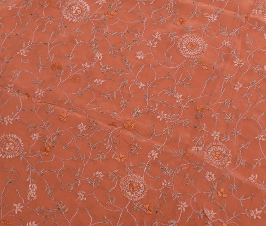 Sushila Vintage Sari Remnant Scrap Pure Crepe Silk Hand Embroidered Craft Fabric
