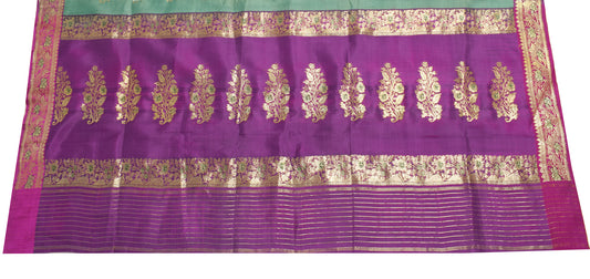 Sushila Vintage Purple Banarasi Pure Silk Sari Remnant Scrap Woven Craft Fabric