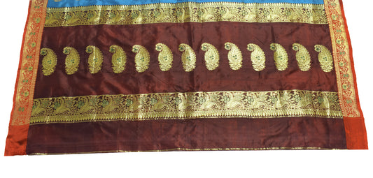 Sushila Vintage Brown Banarasi Pure Silk Sari Remnant Scrap Woven Craft Fabric