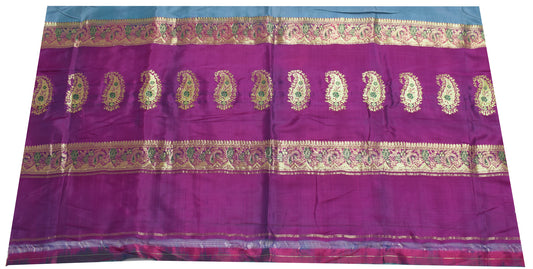Sushila Vintage Purple Banarasi Sari Remnant Scrap Pure Silk Woven Craft Fabric
