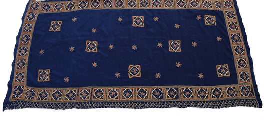 Sushila Vintage Blue Sari Remnant Scrap Multi Purpose Embroidered Craft Fabric