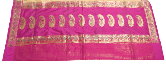 Sushila Vintage Magenta Banarasi Sari Remnant Scrap Pure Silk Woven Craft Fabric