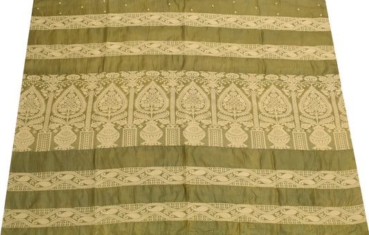 Sushila Vintage Green Silk Sari Remnant Scrap Multi Purpose Woven Craft Fabric