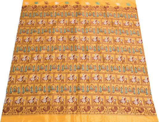 Sushila Vintage Yellow Art Silk Sari Remnant Scrap Baluchari Woven Craft Fabric