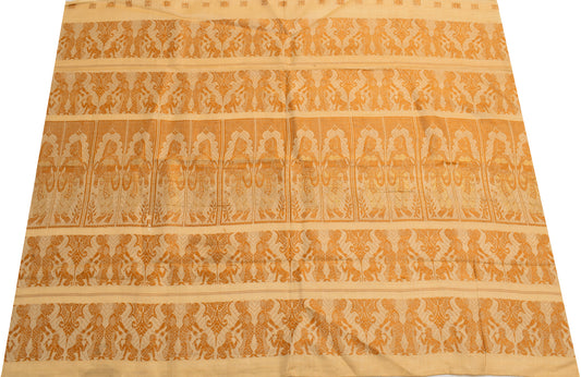 Sushila Vintage Brown Sari Remnant Scrap Pure Silk Baluchari Woven Craft Fabric