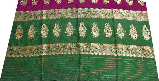 Sushila Vintage Green Banarasi Silk Sari Remnant Scrap Zari Woven Craft Fabric