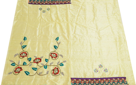 Sushila Vintage Yellow Sari Remnant Scrap 100%Pure Silk Hand Beaded Craft Fabric
