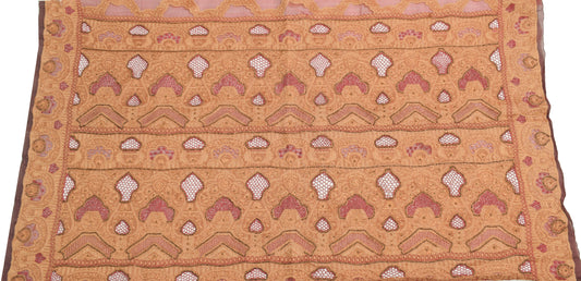 Sushila Vintage Maroon Organza Silk Sari Remnant Scrap Hand Beaded Craft Fabric