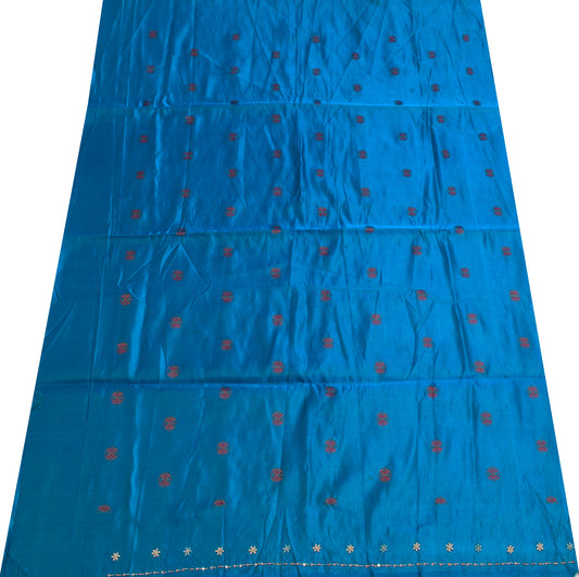 Sushila Vintage Blue Satin Sari Remnant Scrap Multi Purpose Woven Craft Fabric