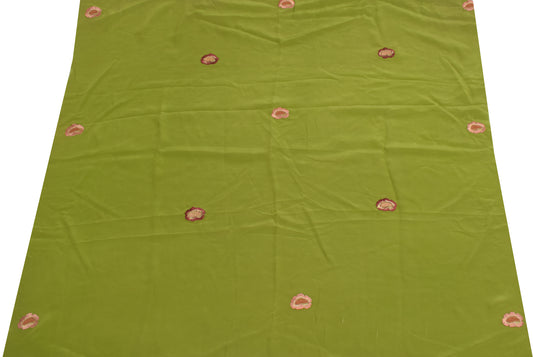 Sushila Vintage Green Silk Sari Remnant Scrap Embroidered Floral Craft Fabric