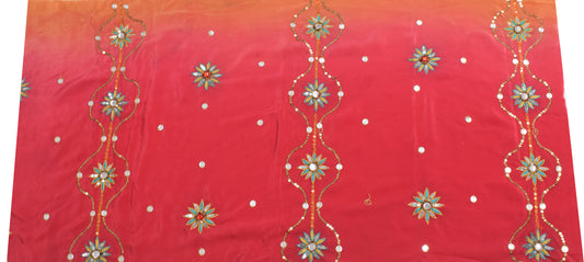 Sushila Vintage Crepe Sari Remnant Scrap Multi Purpose Hand Beaded Craft Fabric