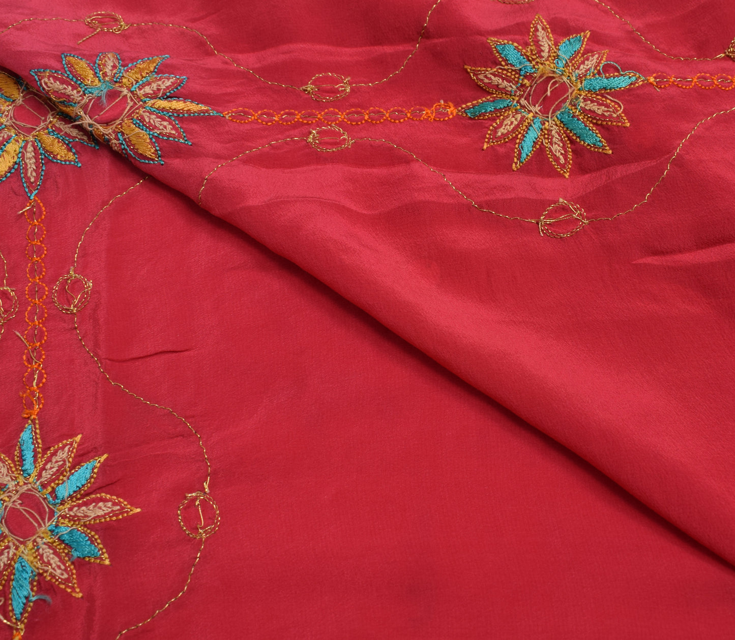 Sushila Vintage Crepe Sari Remnant Scrap Multi Purpose Hand Beaded Craft Fabric