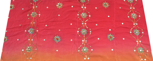 Sushila Vintage Crepe Silk Sari Remnant Scrap Hand Beaded Floral Craft Fabric