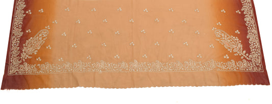 Sushila Vintage Brown Sari Remnant Scrap Georgette Silk Embroidered Craft Fabric