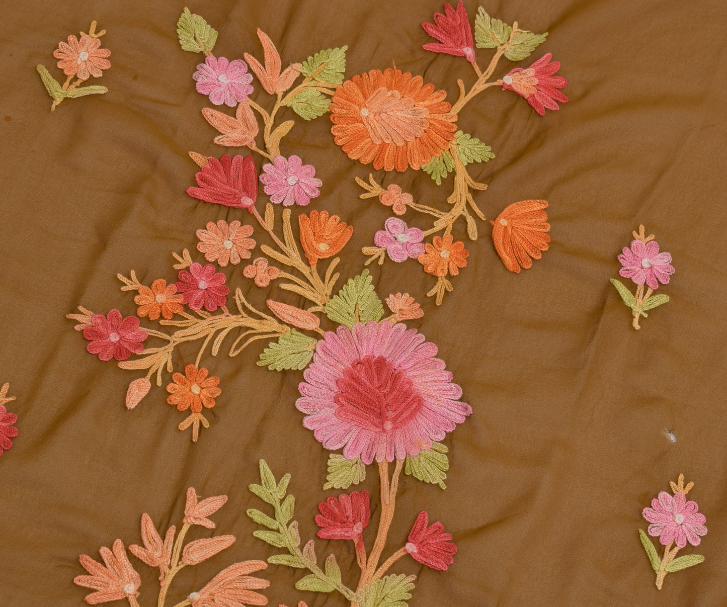 Sushila Vintage Green Silk Sari Remnant Scrap Kashmiri Embroidered Craft Fabric