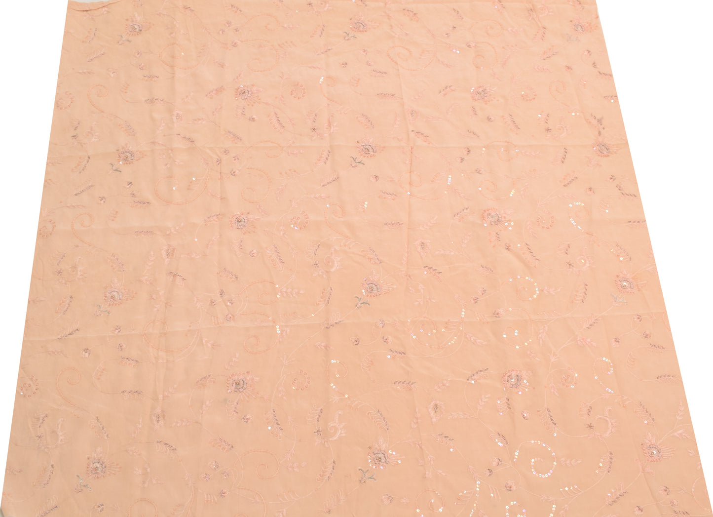 Sushila Vintage Peach Sari Remnant Scrap Multi Purpose Hand Beaded Craft Fabric