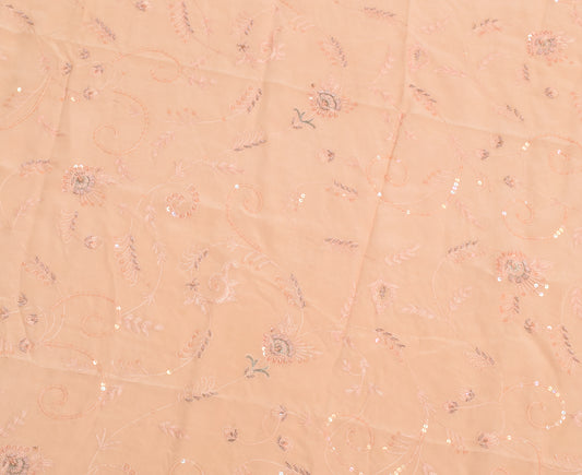 Sushila Vintage Peach Sari Remnant Scrap Multi Purpose Hand Beaded Craft Fabric