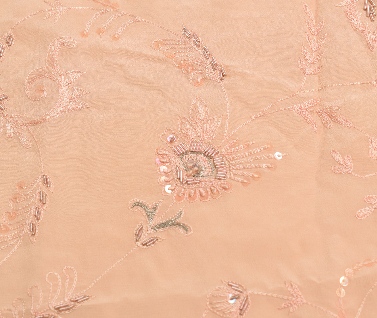 Sushila Vintage Peach Sari Remnant Scrap Multi Purpose Hand Beaded Craft Fabric