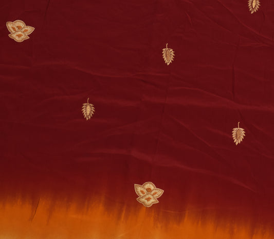 Sushila Vintage Maroon Sari Remnant Scrap Crepe Silk Embroidered Craft Fabric