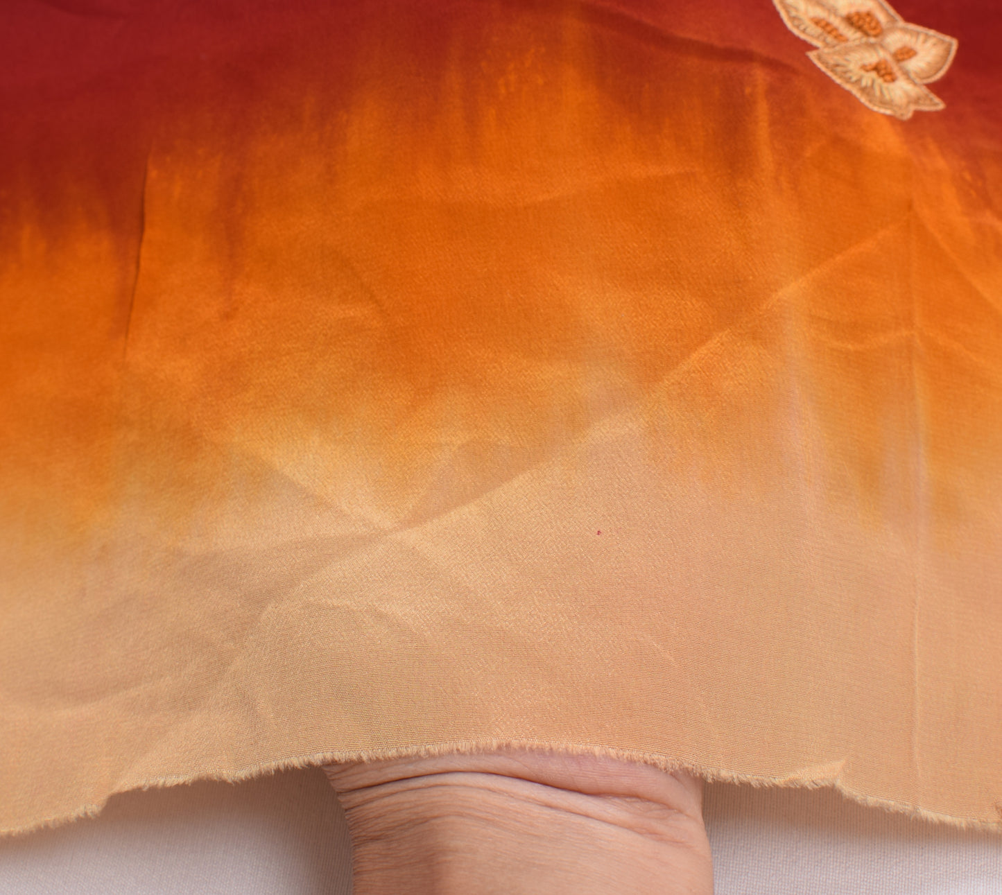 Sushila Vintage Maroon Sari Remnant Scrap Crepe Silk Embroidered Craft Fabric