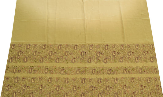 Sushila Vintage Green Sari Remnant Scrap 100%Pure Crepe Hand Beaded Craft Fabric