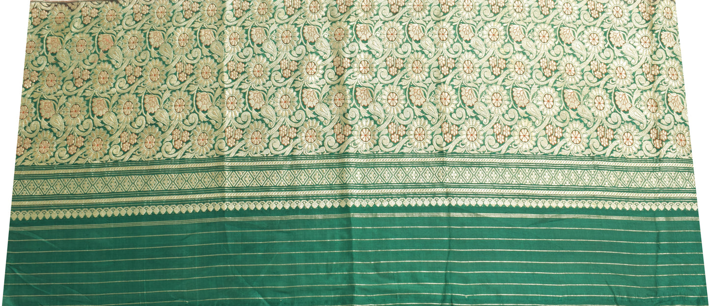Sushila Vintage Green Sari Remnant Scrap Multi Purpose Silk Woven Craft Fabric
