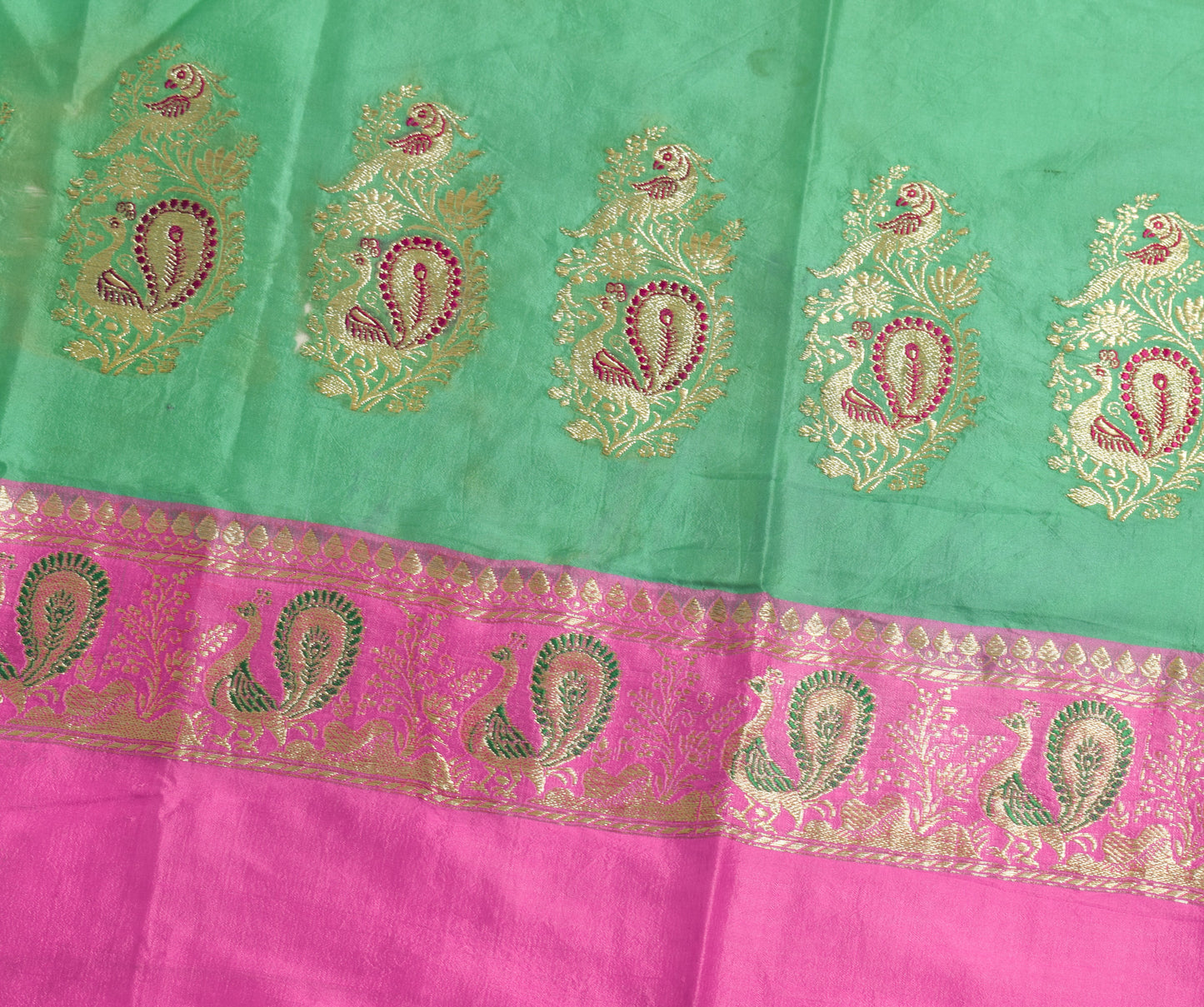 Sushila Vintage Pink Sari Remnant Scrap Multi Purpose Silk Woven Craft Fabric