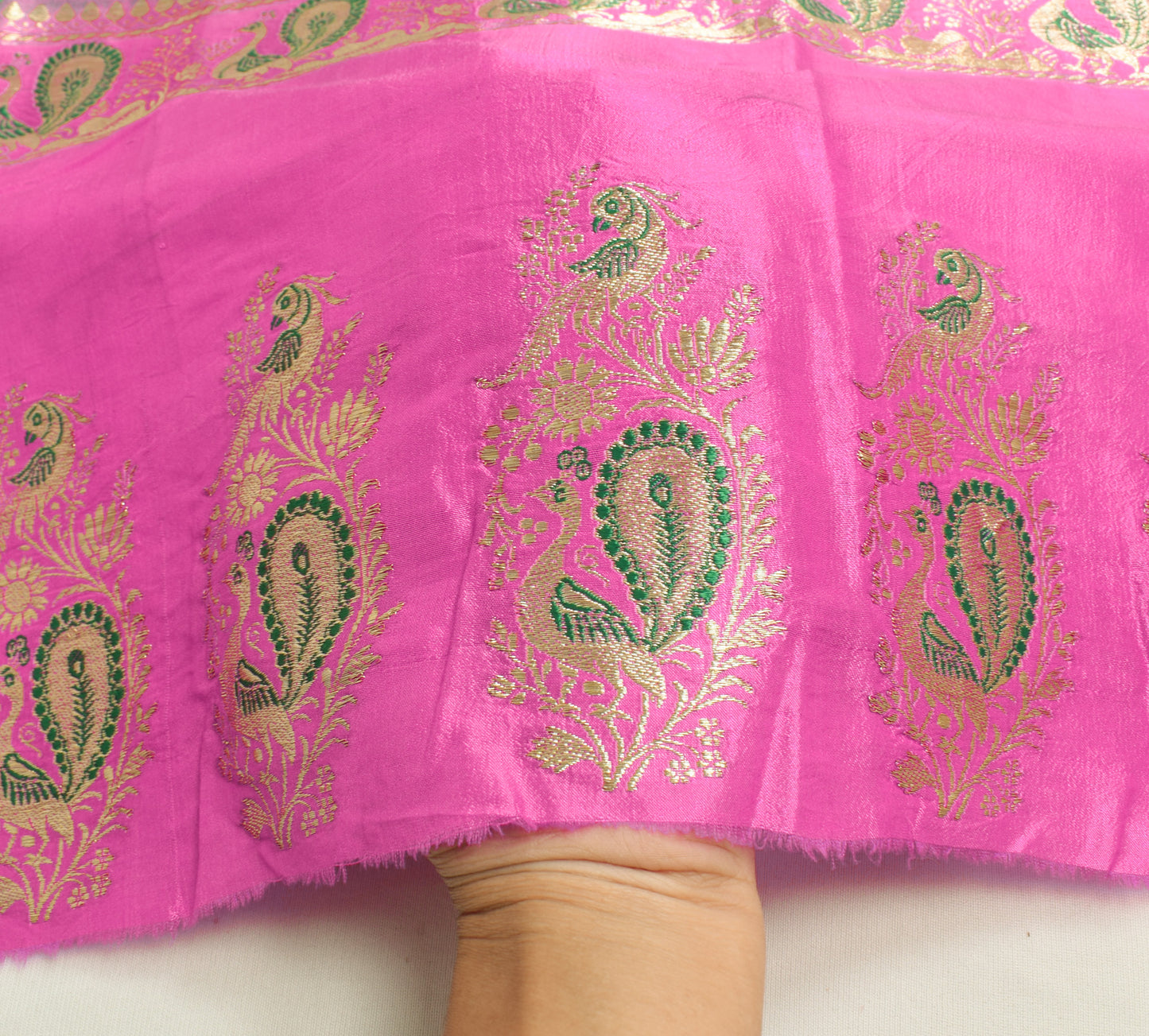 Sushila Vintage Pink Sari Remnant Scrap Multi Purpose Silk Woven Craft Fabric