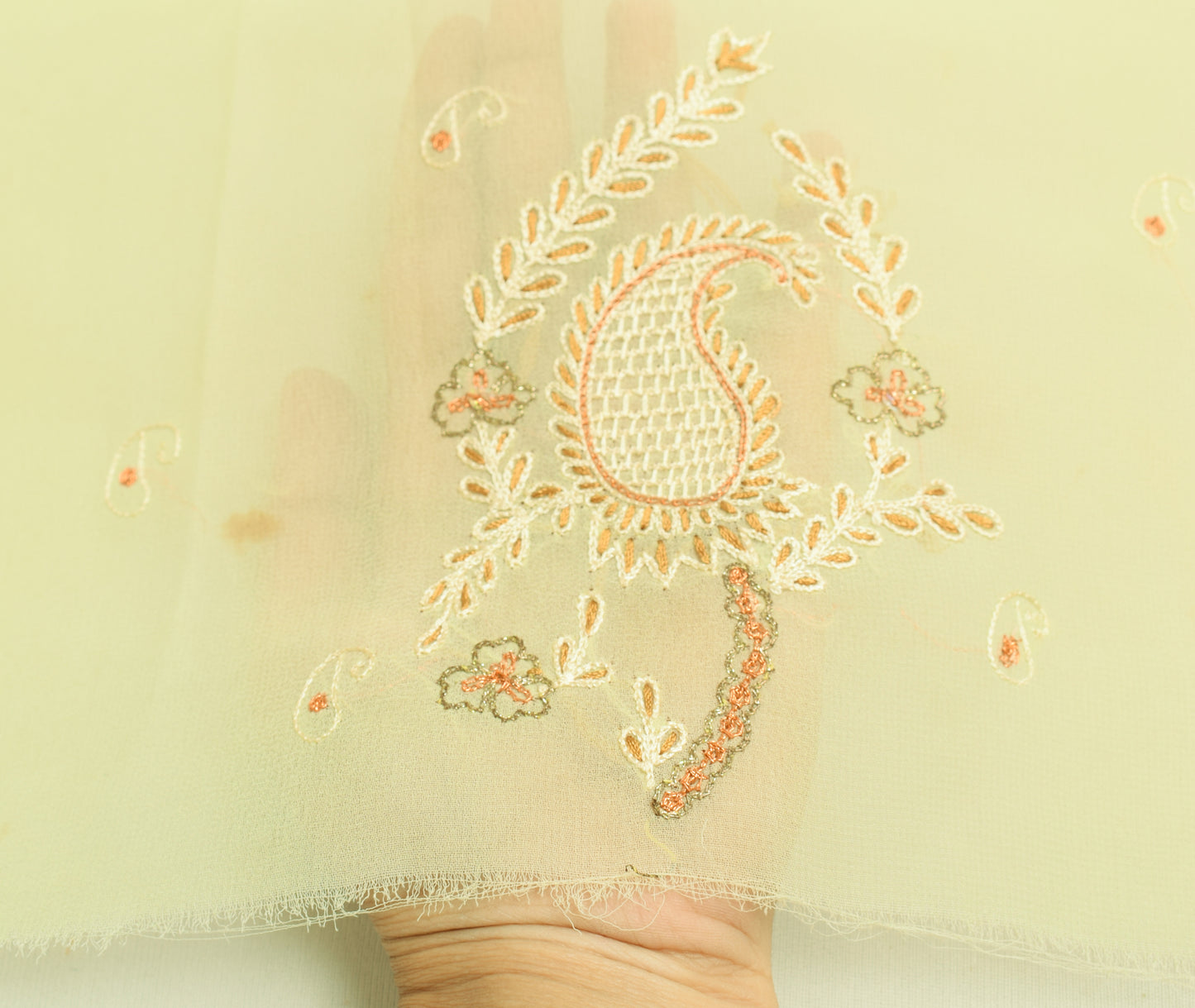 Sushila Vintage Green Sari Remnant Scrap Georgette Silk Embroidered Craft Fabric