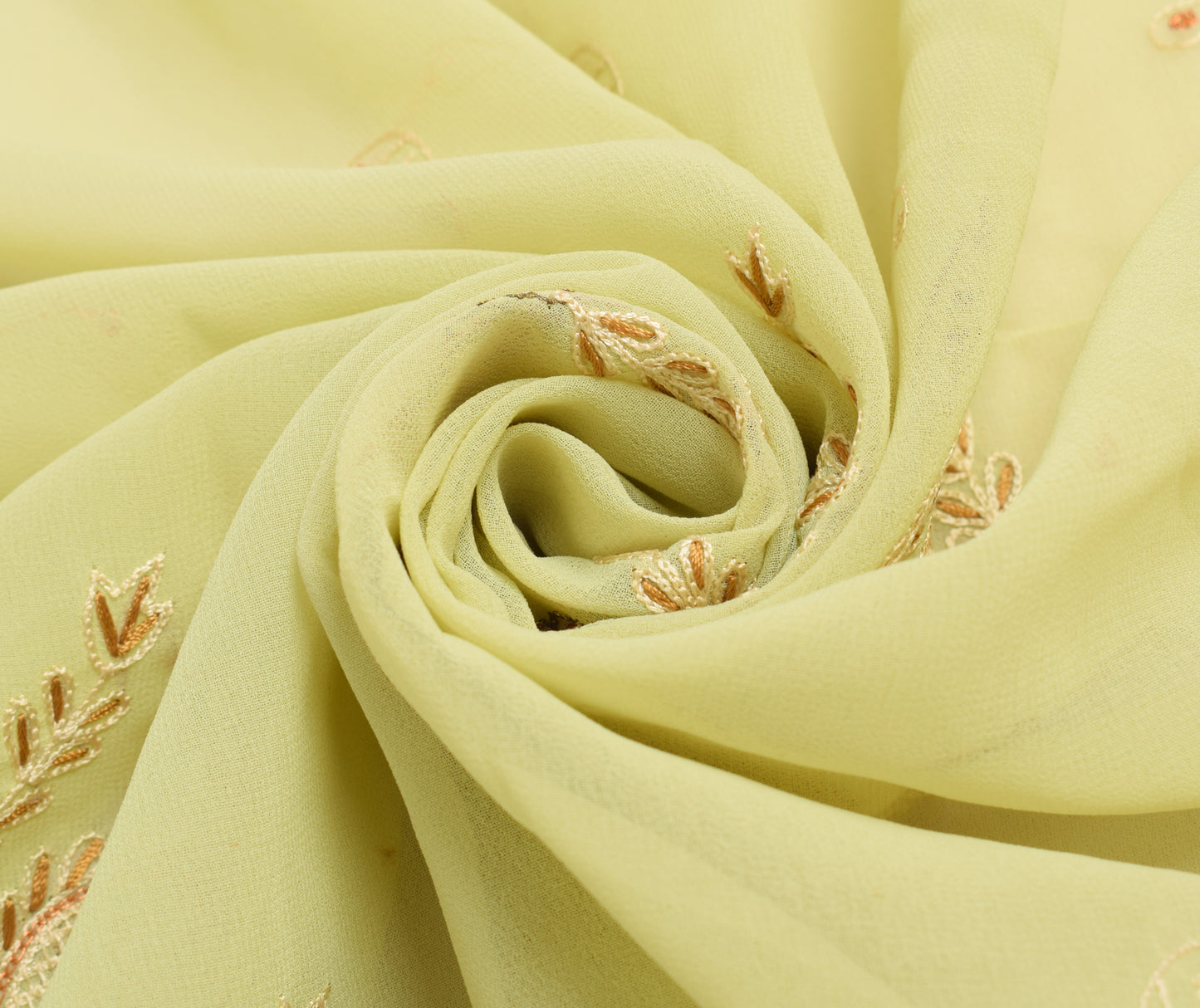 Sushila Vintage Green Sari Remnant Scrap Georgette Silk Embroidered Craft Fabric