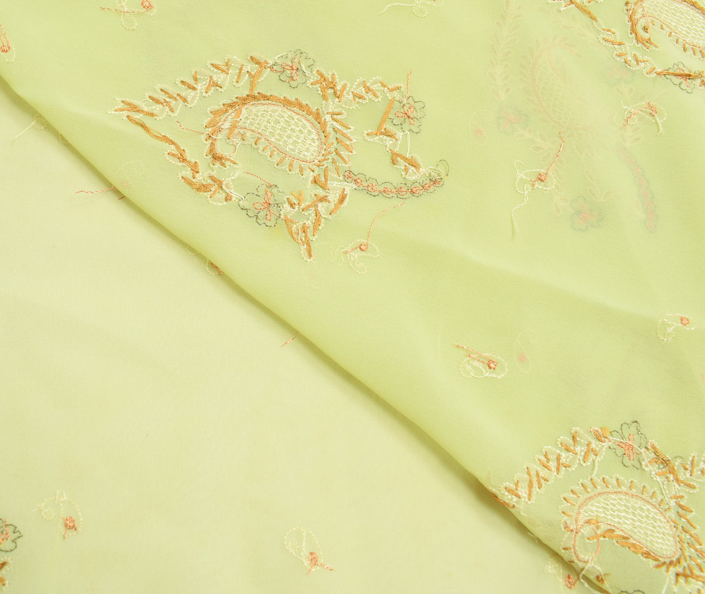 Sushila Vintage Green Sari Remnant Scrap Georgette Silk Embroidered Craft Fabric