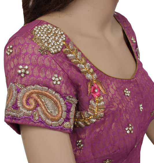 Sushila Vintage Readymade 32" Sari Blouse Blend Chanderi Designer Choli