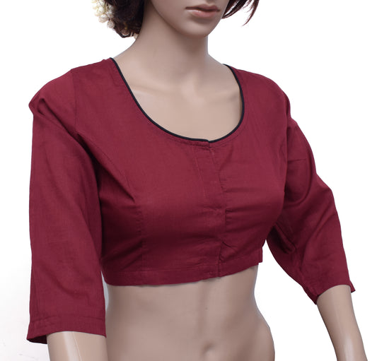Sushila New Top Readymade 40" Sari Blouse Maroon Pure Cotton Printed Choli