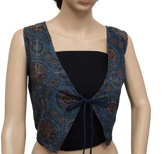 Sushila Vintage New Readymade 42" Sari Waist Pure Cotton Printed Gray Koti