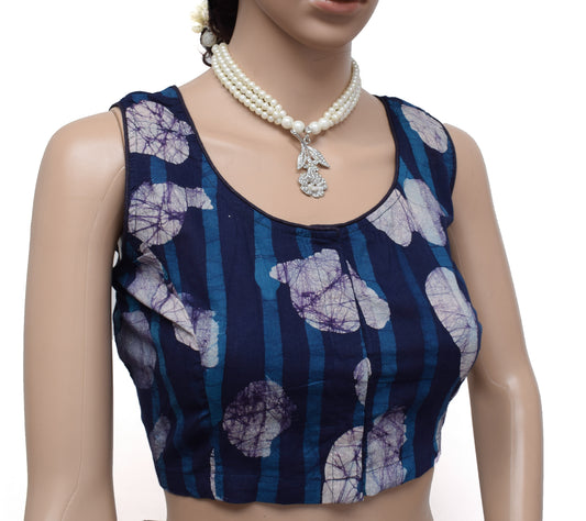 Sushila New Top 40" Stitched Sari Blouse Blue Cotton Printed Blouse Choli