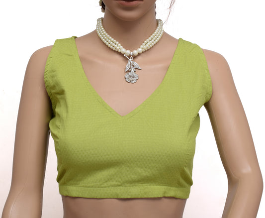 Sushila New Top Readymade Stitched Sari Blouse Green Cotton Woven Blouse Choli