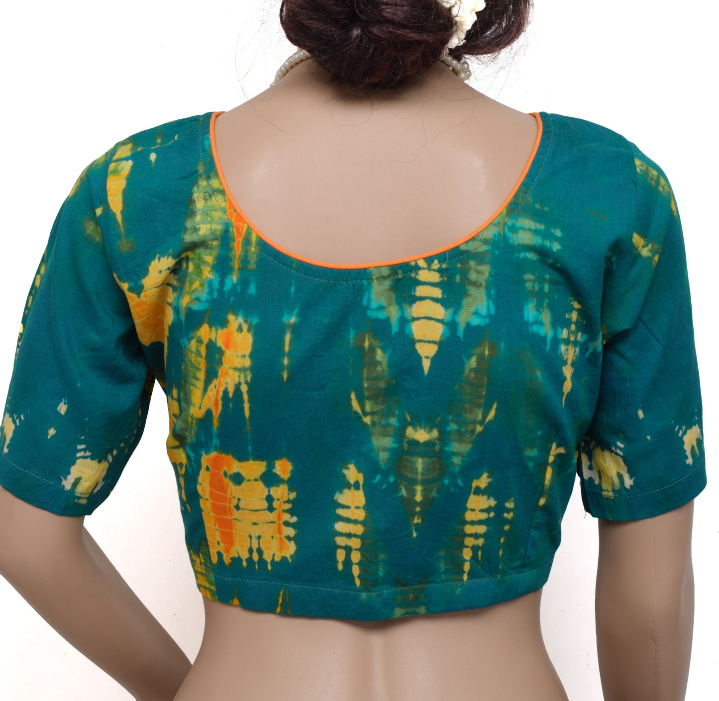 Sushila Vintage New Readymade 38" Green Sari Blouse Cotton Printed Choli