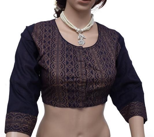 Sushila New Top Blue Readymade Stitched Sari Blouse Cotton Printed Blouse Choli 40"