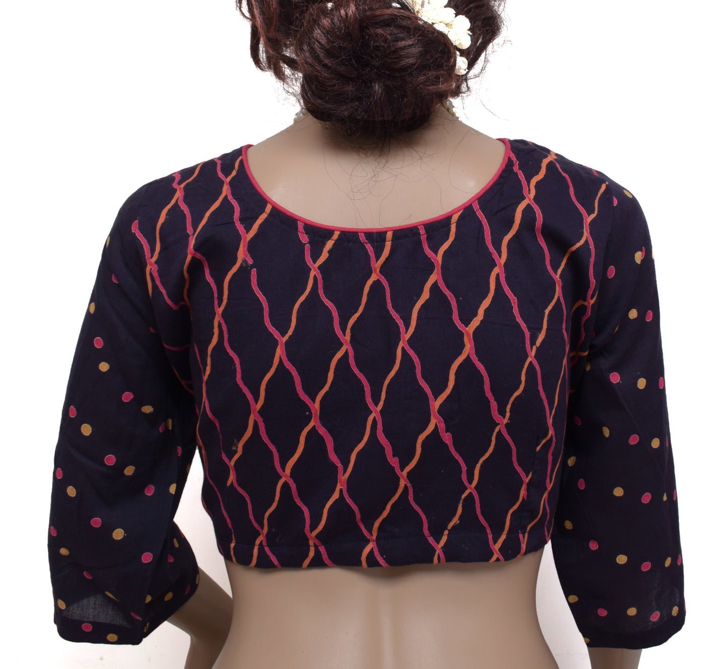 Sushila New Top 42" Stitched Blue Sari Blouse 100% Pure Cotton Printed Top