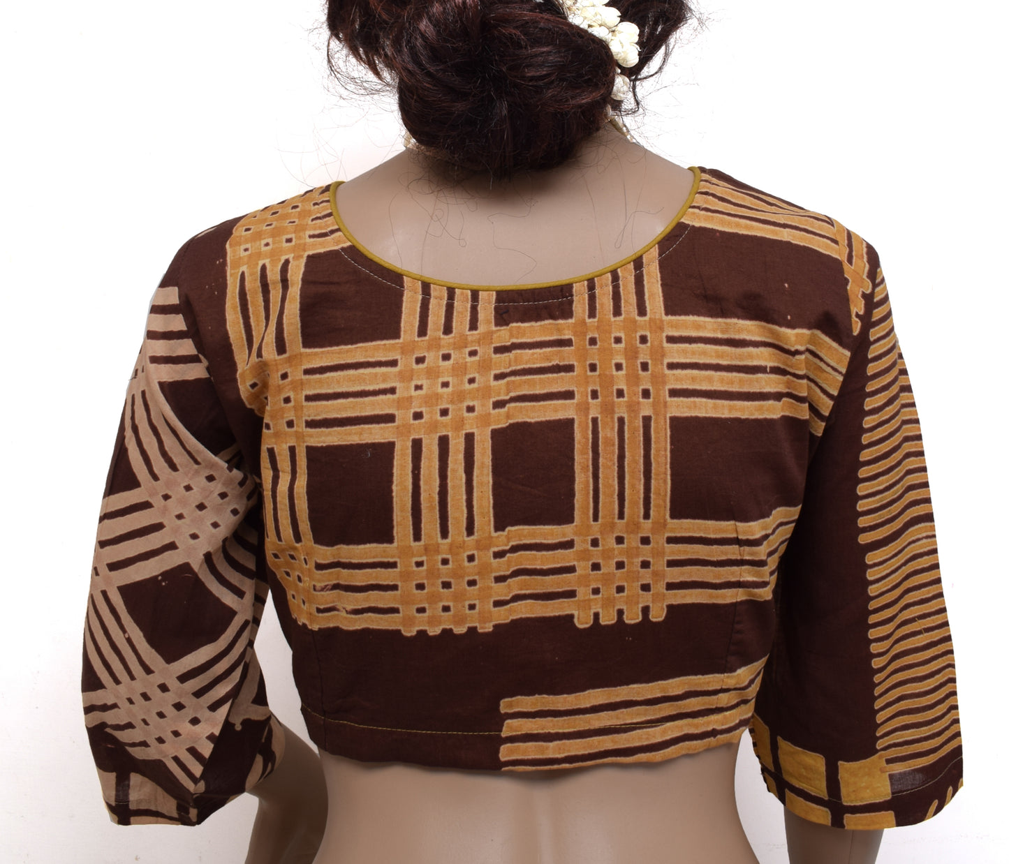 Sushila New Top Brown Readymade 42" Sari Blouse Pure Cotton Printed Choli